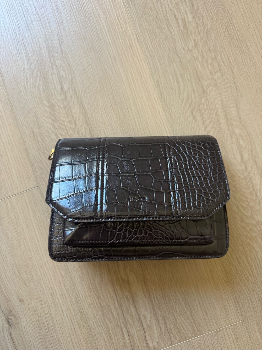 Women's Brown Croc-Embossed Leather Crossbody Bag